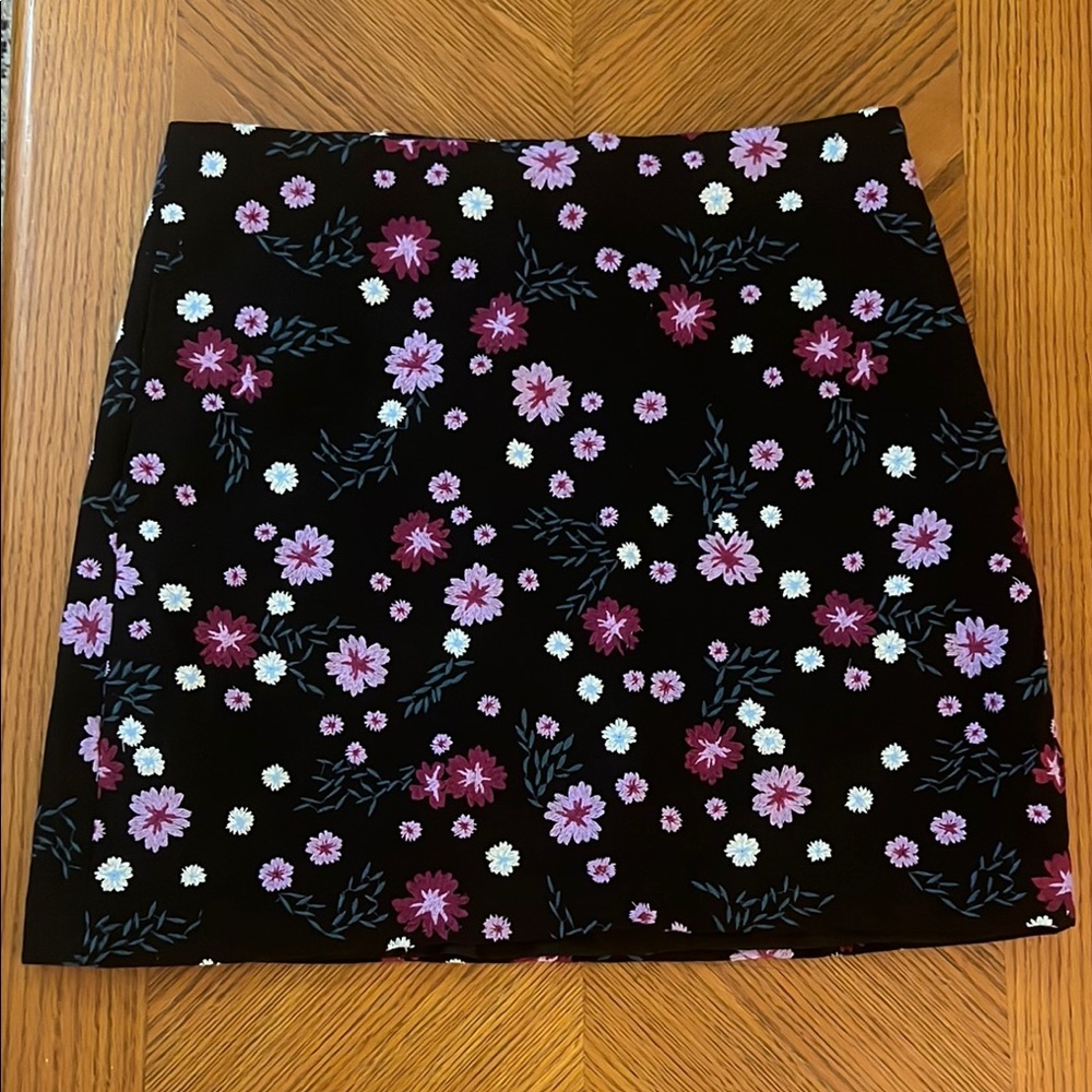 LOFT Floral Black Skirt